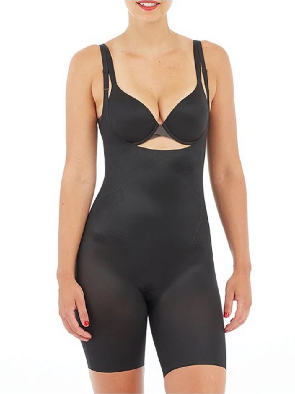 Spanx Shapewear Open Bust Mid Thigh Bodysuit Black Size XL
